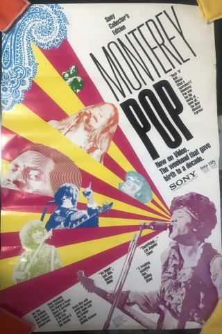 Rare 1988 Monterey Pop Festival Movie Poster Video Store Release Hendrix Joplin