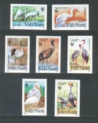 N.  615 - Vietnam Imperf Wwf Rare And Precious Cranes Set 7 1991