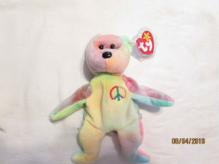 Rainbow Ty Beanie Babies Rare Retired Peace Bear With Errors