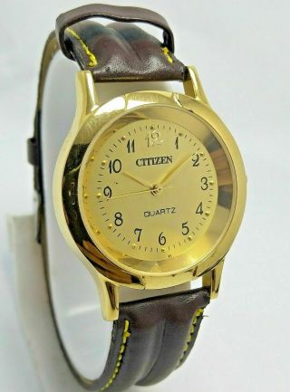 Rare Vintage Citizen Quartz Golden Dial Wrist Watch For Unisex In