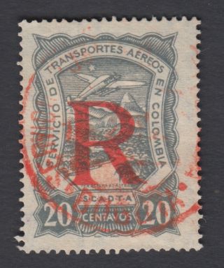 Scadta 1923 Colombia 20c Ovpt R (red) Air Regd Fee Rare