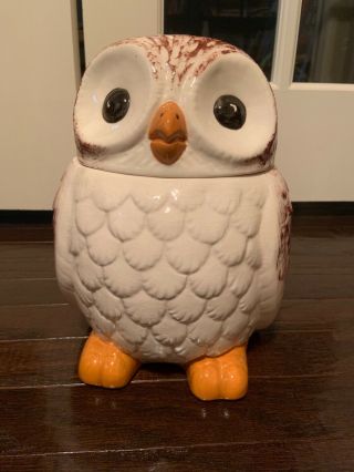 Vintage Rare 1970,  10” Ceramic,  Brown And Tan Owl Shaped Cookie Jar