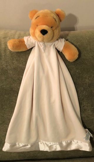 Rare Vintage 24” Disney Winnie The Pooh Lovey Security Blanket Plush Satin Trim