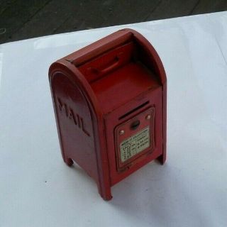 Rare Vintage 4 " Red Tin Us Post Office Mailbox Bank Litho Us Mail Collectible Nr