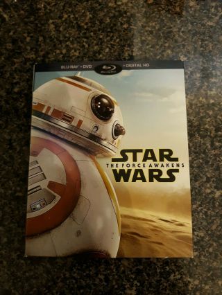 Star Wars The Force Awakens Blu - Ray & Dvd With Rare Bb - 8 Slip Cover,  Black Case
