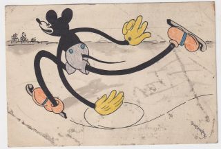 1930,  Rare Disney Advertising Postcard From Hungary,  Mickey Mouse Skating