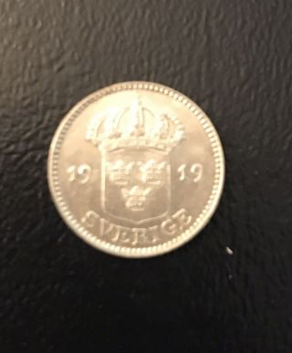 Sweden: 1919 - W 25 Ore Silver (rare Date) Choice Unc