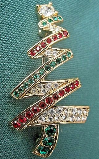 Vintage Monet Christmas Tree Pin / Brooch Rare With Multi Color Rhinestones