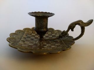 Vintage Brass Dragon Griffin Chamber Stick Candle Holder Unique Rare