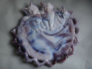 Vtg.  Westmoreland Rare Purple Lavender Cats And Lace Slag Glass Plate Kitten