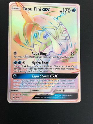 Pokemon Card Rainbow Rare Tapu Fini Gx Card 152/147