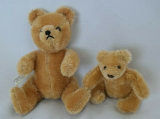 2 Vintage Hermann Wool Teddy Bears Jointed 5 ",  Rare Mini 3 " W Germany