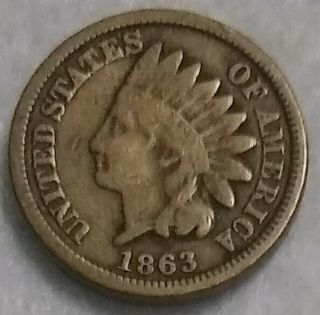 1863 Copper Nickel Indian Head Cent Rare Better Date See Pictures 58