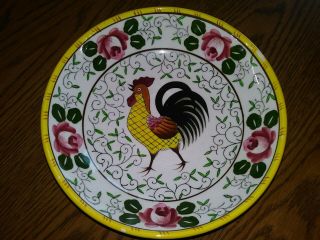 Vintage Early Provincial Ucagco Py Rooster & Roses,  9 " Round Serving Bowl,  Rare