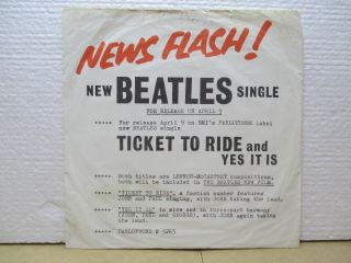 The Beatles Ticket To Ride / Yes It Is 7 " 45 Rare 1965 Dutch Ps