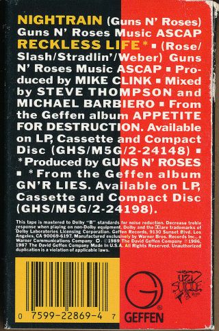 Guns N ' Roses Lies,  Nightrain RARE Out of Print Cassette,  Cassette Single 4