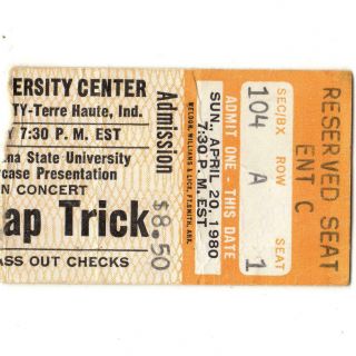 Trick Concert Ticket Stub Terre Haute In 4/20/80 All Shook Up Tour Rare