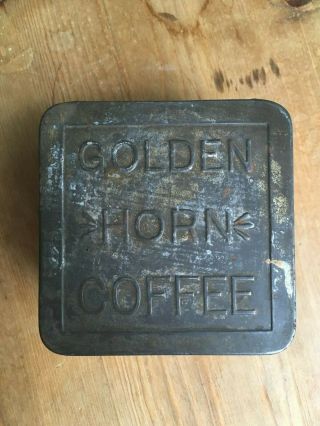 Vintage Golden Horn Coffee Square Folding Lid Tin - Rare