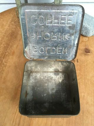 Vintage Golden Horn Coffee Square folding lid Tin - Rare 4