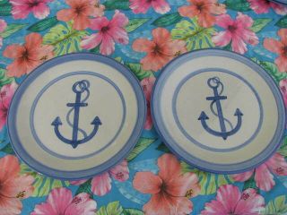 Two M A Hadley Rare Anchor Pattern Dinner Plates