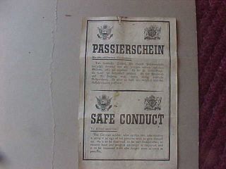 Rare Wwii Safe Conduct Pass Leaflet For Surrendering German Soldiers