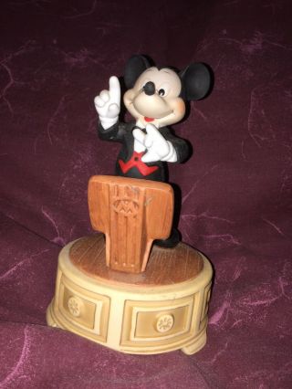 Rare Vintage Disney Mickey Mouse Conductor Music Box Ceramic Porcelain Figurine