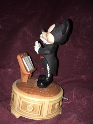 Rare Vintage Disney Mickey Mouse Conductor Music Box Ceramic Porcelain Figurine 4