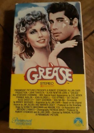 Grease Vhs 1108 Paramount 1982 - Rare Vintage Yellow Sleeve Musical Travolta