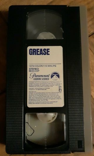 Grease VHS 1108 Paramount 1982 - Rare Vintage Yellow Sleeve Musical Travolta 3