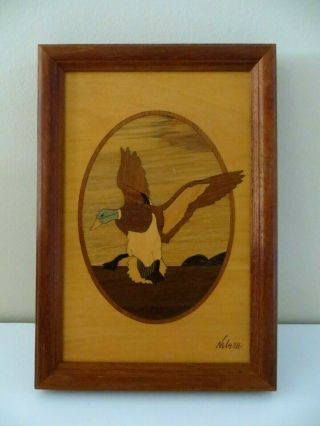 Hudson River Inlay Wood Marquetry Picture Flying Duck Jeffrey Nelson Rare