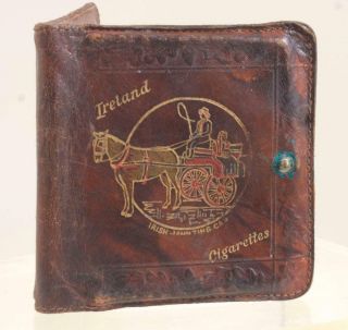 Antique " Irish Jaunting Car " Cigarettes Leather Case - Rare - Circa 1920 Rf3472h