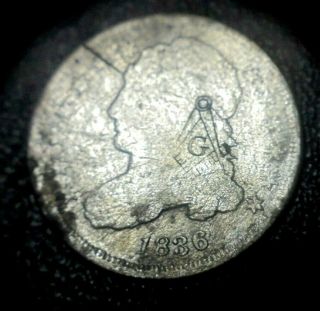 Rare 1836 Capped Bust Silver Dime Coin Masonic Mason Templar Counterstamp