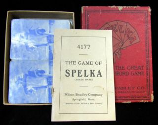 Rare Cib Ca.  1908 Milton Bradley The Game Of Spelka Spelling Card Game 4177