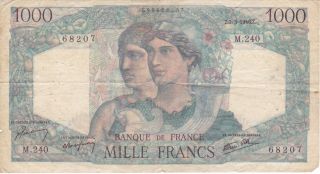 Very Rare Banknote France 1000 Francs Year 1946 Minerve Difficult