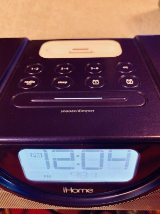 Rare Purple Ihome Digital Alarm Clock Ipod Dock Ip42 W Ac Adapter Am Fm