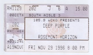 Rare Deep Purple 11/29/96 Chicago Il Rosemont Horizon Ticket Stub