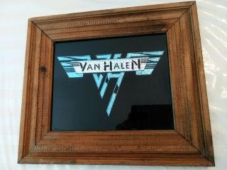 Vintage Rare Orange Van Halen Logo Light Wood Framed Carnival Mirror