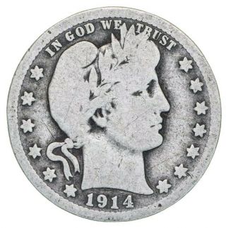 Circulated 1914 - D Barber Quarter Silver Rare Coin