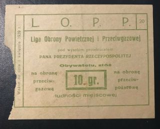 L.  O.  P.  P.  Poland Lopp Fiscal Revenue 10 Gr.  1939 Rare Ukraine Russia