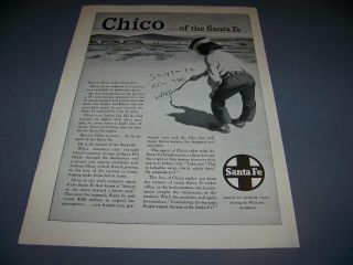Vintage.  Santa Fe Railway " Chico ".  1 - Page Sales Ad.  Rare (928s)
