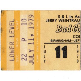 Bad Company & Carillo Concert Ticket Stub Birmingham Alabama 7/11/79 Civic Rare