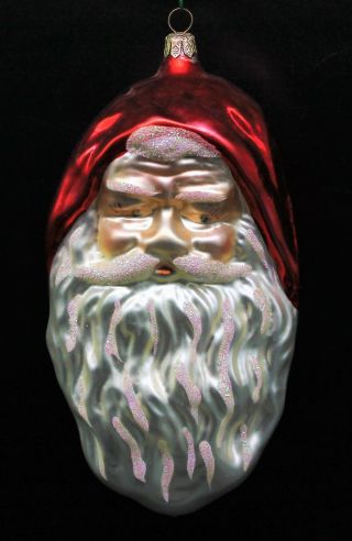 Rare Large Christopher Radko 7 " Tall Red Santa Face Head Ornament