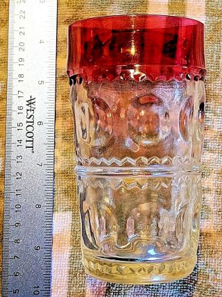 Vintage Tiffin Ruby Kings Crown Rare Thumbprint Water Glass/tumbler 5.  5 Inches