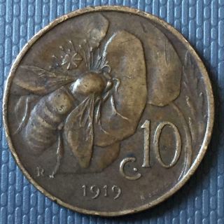 10 Centesimi 1919 Vittore Emanuele Italy / Rare Coin