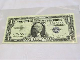 1957 B Silver Certificate Star Note Unc.  Rare Us Note.