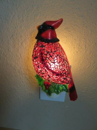 4/8 Rare Red Cardinal On Holly Decorative Mosaic Look Night Light