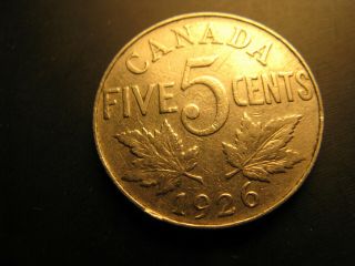 Canada 1926 Near 6 Keydate Rare 5 Cent Coin.