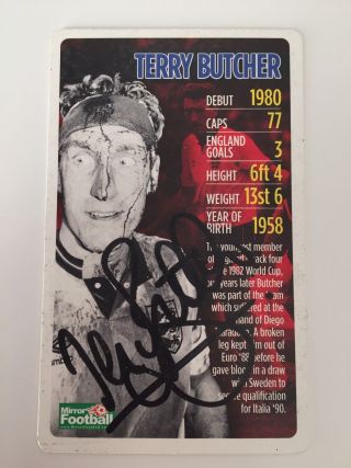 Rare Terry Butcher England Signed Top Trumps Card,  Autograph