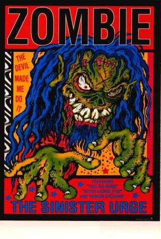 Music Poster Rob Zombie The Sinister Urge 24x36 " 2002 Music Nos Rare