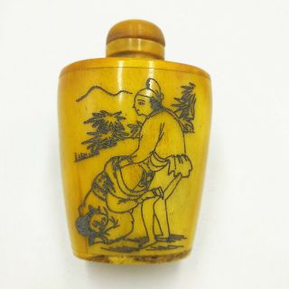 Rare Antique Chinese Hand - Carved Sex Culture Cattle Bone Snuff Bottle C1